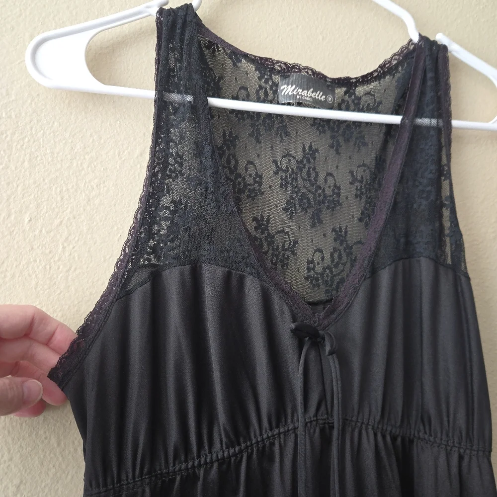 Vintage Satin Slip Dress Size M Black‎ Lace Made In USA Coquette Romantic Gothic - Picture 7 of 10